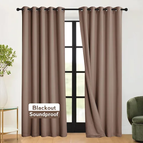 Vista 42 de RYB HOME - Cortinas con cancelación de ruido de 63 pulgadas de largo, juego de 2 paneles, 3 capas totales, cortinas opacas, insonorizadas