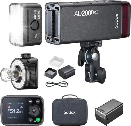 Vista 11 de Godox AD200 Pro AD200Pro - Luz flash de bolsillo de 200 W, 2.4G 1/8000s HSS, luz estroboscópica Speedlite, reciclaje de 0.01-1.8s compatible