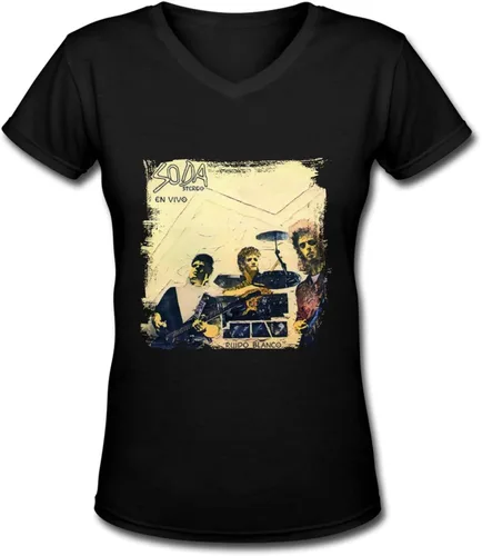 Vista 6 de Soda Stereo Female T Shirt Loose Casual Short Sleeve V-Neck Tops