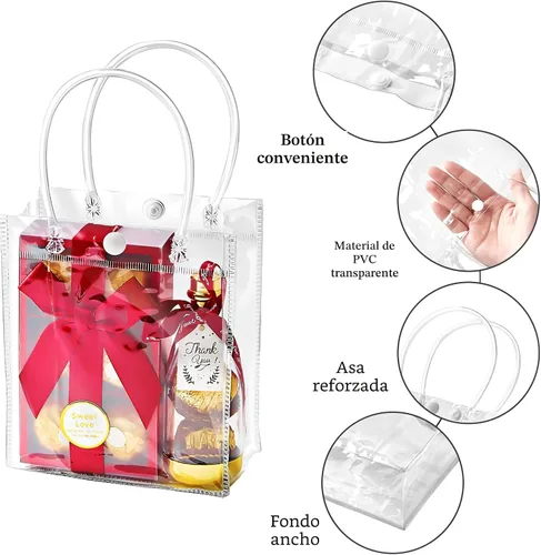 Vista 3 de Ohuimrt 50 Pack 4.92" x 2.75" x 5.9" Clear Plastic Gift Bags with Handles