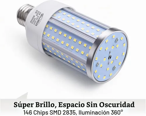 Vista 3 de Bombilla LED de maíz de 30 W (equivalente a 200 W), luz diurna, base estándar E26, paquete de 2