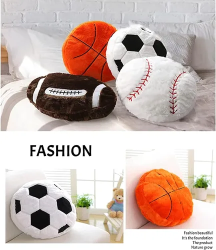 Vista 4 de Almohada de felpa acogedora Basketabll suave rellena con forma de bola deportiva, cojín grueso y redondo para decoración de sofá, habitación