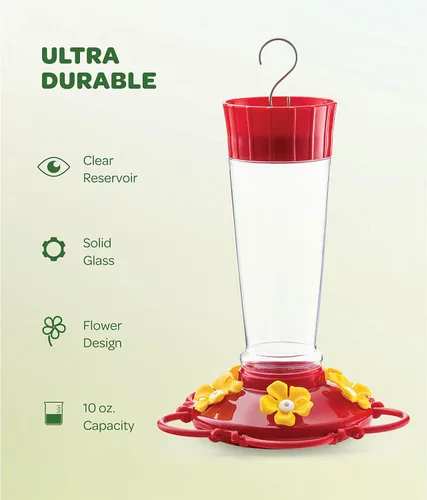 Vista 5 de Comedero para colibríes de 10 onzas, paquete de 2, comederos de vidrio para colibríes para exteriores, con protector de hormigas integrado, percha