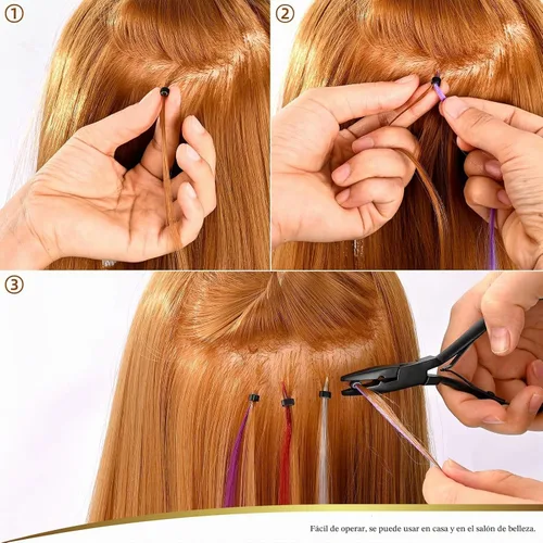 Vista 5 de EHDIS Alicates de extensión de cabello, alicates multifuncionales de microenlaces, herramienta de extensión de cabello para microenlace, micro