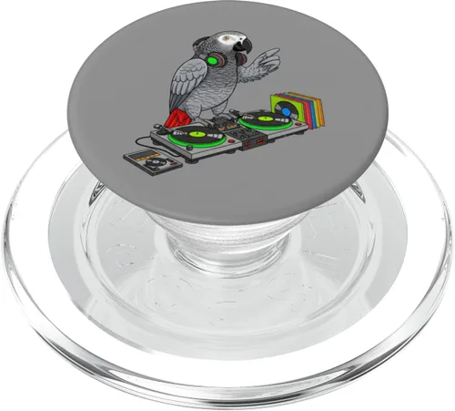 Vista 7 de Tocadiscos de vinilo con diseño de loro de música retro, color gris africano, PopSockets adhesivos, PopGrip