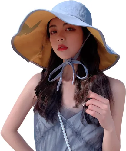 Vista 14 de HUAMULAN Sombrero de Sol de Verano de Ala Ancha para Mujeres con Borde Alambrado Sombrero Bucket de Playa y Pesca Reversible Plegable de Viaje