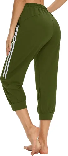 Vista 3 de KaiDi Pantalones capri para mujer, pantalones capri casuales con bolsillos, pantalones capri para yoga, pantalones de entrenamiento con cordón