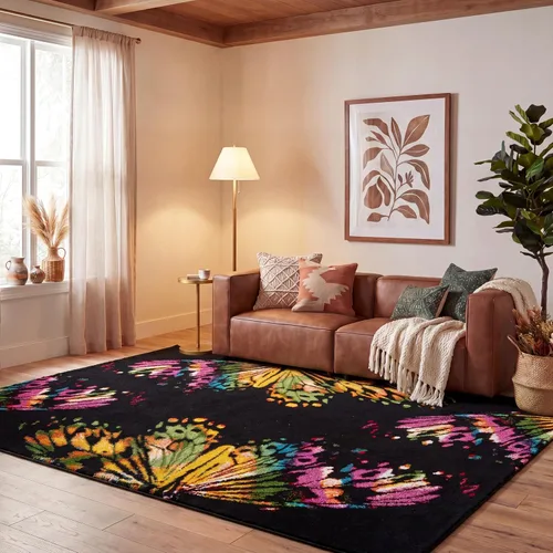 Vista 9 de SAFAVIEH Fiesta Shag Collection - Alfombra para pasillo, 2 pies 3 pulgadas x 8 pies, color negro y amarillo, diseño moderno, no desprende pelusa