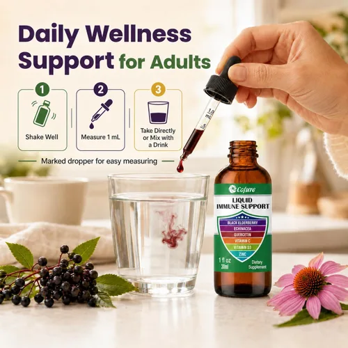 Vista 5 de Zinc Quercetina Vitamina C D3 Líquido de apoyo inmunológico con equinácea orgánica saúco, suplemento de gotas de defensa inmunológica para adultos