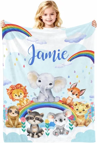 Vista 12 de Manta de bebé personalizada con nombre, cobijas de franela suaves y personalizadas con diseño de animales para recién nacidos, niños y niñas