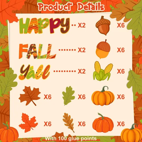 Vista 3 de 60 piezas de decoración de puerta de otoño para aula, decoración de tablón de anuncios de otoño, recortes de hojas de arce para suministros