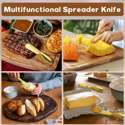 Vista 4 de Cuchillo de Mantequilla Cuchillo Esparcidor de Mantequilla Cuchillo de Mantequilla Dorado Juego de 4 Cuchillos Esparcidores de Queso Cuchillos