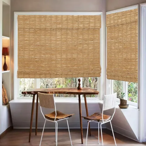 Vista 2 de Persianas romanas de bambú, persianas de madera tejida a medida, sin cables, con filtro de luz, cortinas de bambú natural para puertas, ventanas