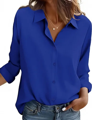 Vista 11 de ZEAGOO Camisa de manga larga con botones para mujer, blusas con estampado floral, trajes de trabajo casuales de negocios, tallas S-XXL