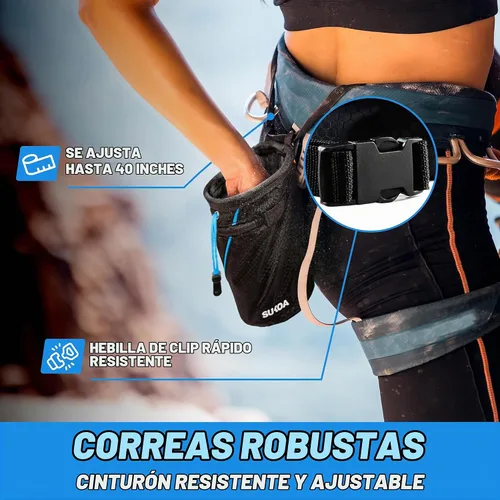 Vista 4 de Bolsa de tiza para escalada en roca - Accesorios de equipo para regalos de escalada en roca - Cinturón de enganche rápido, bolsillos grandes con Azul