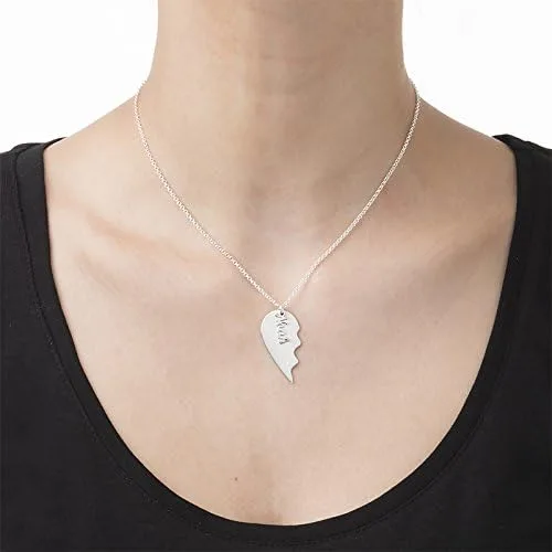 Vista 4 de MYKA - Collar personalizado de corazón roto - Joyería para parejas para novio, novia, ella, él, mujeres y hombres - Plata de ley 925, chapado en oro