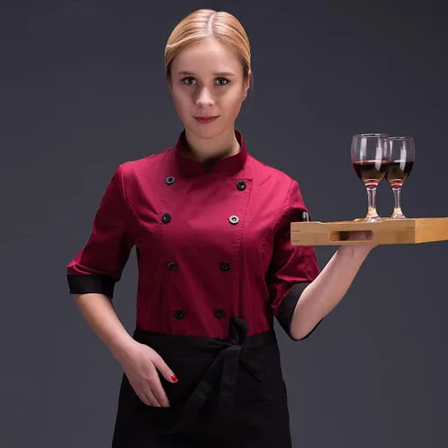 Vista 3 de Chaqueta de chef clásica de manga 34 con doble botonadura para mujer