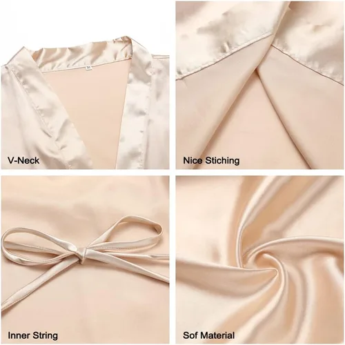 Vista 4 de Bata corta estilo Kimono de satén para mujer, para bodas, fiestas de novia, damas de honor