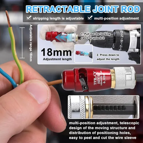 Vista 2 de Herramienta automática de pelado y torsión de cables para taladro, kit de conector de pelacables eléctricos para cables 2.5 - Tornillo de tuerca