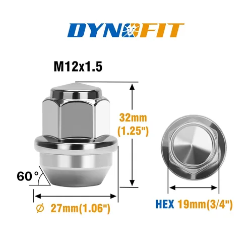 Vista 2 de Dynofit Tuercas de llanta OEM de 0.472 in x 1.5 para fusión 2005-2021, Escape 2001-2026, enfoque 2008-2018, tuercas de rueda de estilo de una pieza