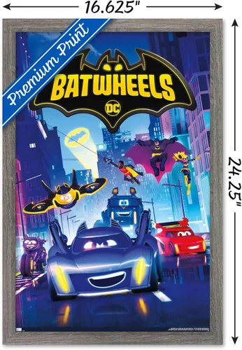 Vista 3 de Trends International DC Comics TV Batwheels - Póster de pared de arte clave, 22.4 pulgadas de largo x 14.7 W, versión enmarcada de madera de granero