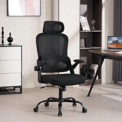Vista 3 de Silla de oficina ergonómica, silla de escritorio para computadora con malla de respaldo alto y soporte lumbar ajustable, sillas giratorias