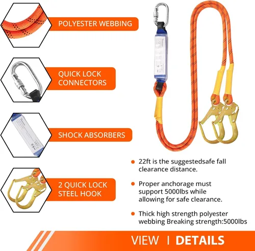 Vista 4 de TRSMIMA Arnés de seguridad con protección contra caídas, kit de arnés de techo para hombre, arnés de construcción de cuerpo completo con cordón