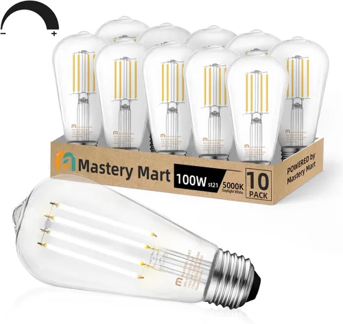 Vista 8 de MASTERY MART Bombilla LED de 100 W, bombillas Edison, bombillas regulables E26, 2700 K, blanco suave brillante, 9 W, 1100 lúmenes, bombilla vintage