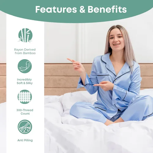 Vista 6 de LINENWALAS Sábana plana Full solamente - Sábana de cama de rayón derivado de seda de bambú, sábana premium transpirable refrescante, sábana superior