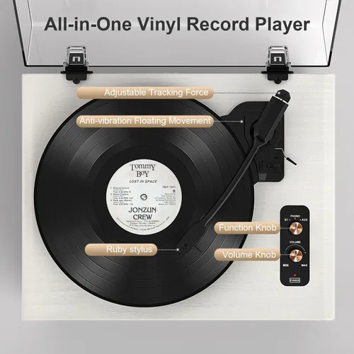 Vista 7 de Tocadiscos de vinilo de tamaño completo, tocadiscos Bluetooth de 3 velocidades con estilo Ruby, contrapeso ajustable, 4 altavoces estéreo