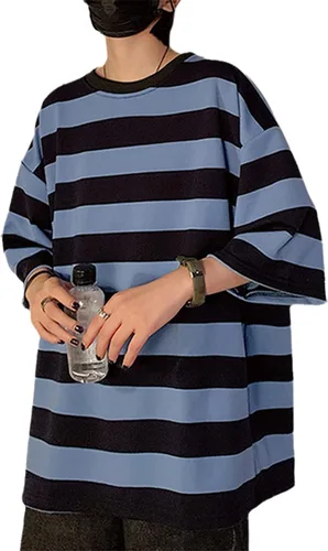 Vista 9 de Camiseta Harajuku de gran tamaño a rayas de manga larga con cuello redondo para mujer NegroGris