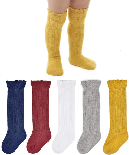 Vista 46 de EPEIUS Calcetines altos hasta la rodilla para bebés y niños pequeños (paquete de 3/5)