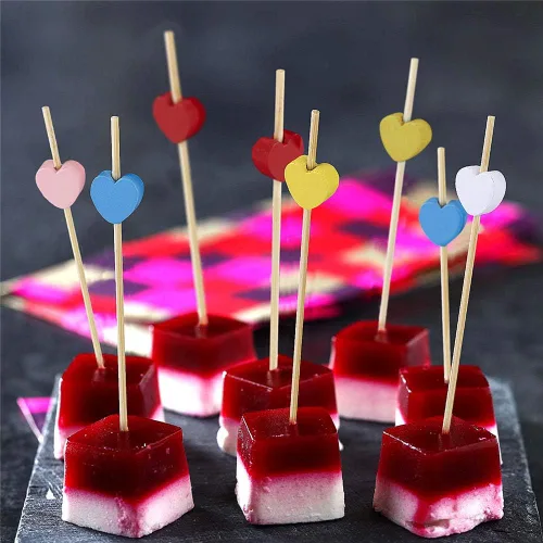 Vista 6 de Minisland Red Love - Palillos de cóctel de bambú, 4.7 pulgadas de largo, para aperitivos, decoración de novia, boda, fiesta de San Valentín