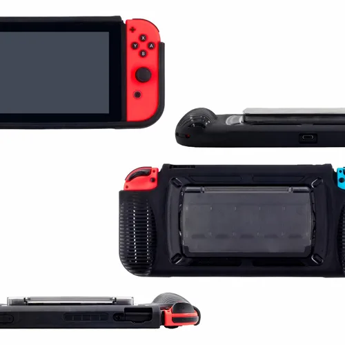 Vista 6 de Protective Case for Nintendo Switch Grip Case with 7 Storage Slots for Game Cards Multi-Angle Adjustable Stand Grip Cover with Shock-Absorption and