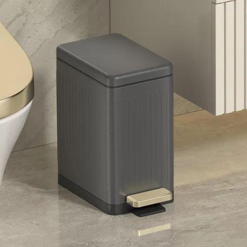 Vista 2 de Mbillion Cubo de basura para baño con tapa - Cubo de basura delgado de acero inoxidable con pedal - Papelera de metal - Cubo de basura rectangular