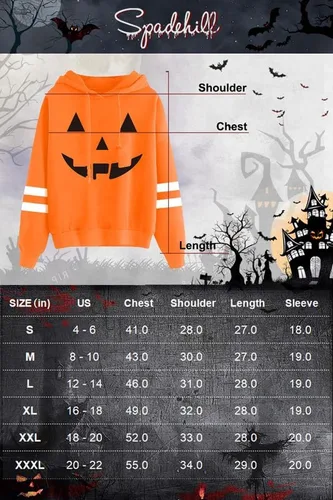 Vista 6 de Spadehill Sudaderas con capucha de esqueleto de calabaza de manga larga para mujer