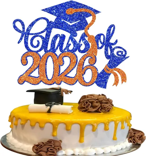 Vista 32 de Rsstarxi 1 paquete de decoración de pastel con purpurina para la clase de 2026, decoraciones de graduación 2026, tapa de felicitaciones