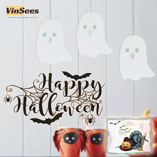 Vista 4 de Decoración colgante de fantasma de metal para Halloween, para patio, porche, exterior, interior, decoración de fantasmas de metal con ojos