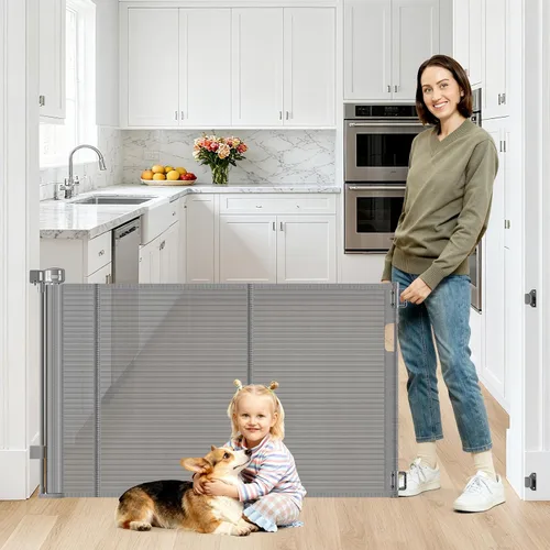 Vista 20 de Puertas retráctiles reforzadas de 33 pulgadas de alto x 55 pulgadas de ancho para puertas, paquete de 2, color negro