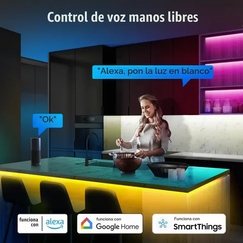 Vista 4 de Sengled Tira de luz LED multicolor inteligente Wi-Fi, 32.8 pies, no requiere concentrador, funciona con Alexa y Google Assistant, RGBW, alto brillo