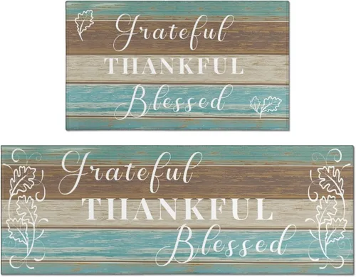 Vista 12 de Grateful Thankful Blessed - Juego de 2 alfombras de cocina antideslizantes beige y alfombrillas acolchadas cómodas para cocina, suelo de cocina