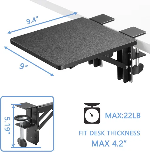 Vista 2 de ETHU Bandeja Extensible para Escritorio, 23.9 cm x 23.1 cm Ergonómico Reposabrazos para Computadora para Escritorio, Gaveta para Teclado Plegable