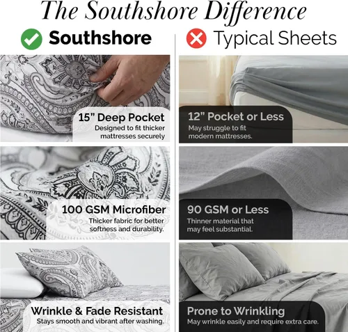 Vista 238 de Southshore Fine Living, Inc. Colección Winter Brush, juego de sábanas de 3 piezas para cama individual, sábana bajera con bolsillo profundo de 14