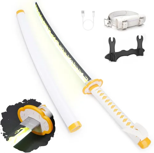 Vista 11 de Zisu Espada Katana LED brillante de anime para cosplay, espada iluminada recargable de 40 pulgadas con soporte y cinturón