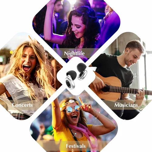 Vista 6 de Fita+ Tapones silenciosos y vistosos para los oídos Reducción de ruido para conciertos (Silver-Vine)