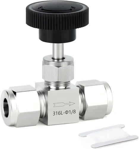 Vista 16 de TAISHER Válvula de aguja de acero inoxidable 316 con mango de rueda 1/2 "NPT macho x 1/2" NPT hembra