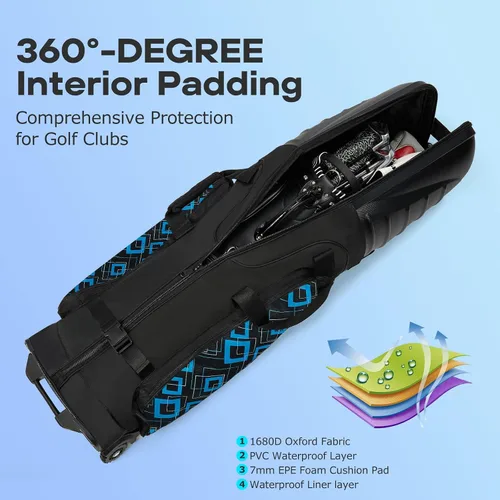 Vista 3 de Golf Travel Bags for Airlines with Reinforced Wheels, Hard Case Top and 1680D Heavy Duty Oxford Protect Golf Clubs, Lightweight and Easy to Use