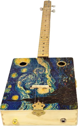 Vista 3 de Noche estrellada" de 3 cuerdas ilustrada Cigar Box Guitar - Serie de Bellas Artes