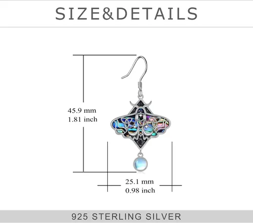Vista 4 de TIGER RIDER Luna MothDragonflyBeetleHummingbirdRose Flower Dangle Earrings Sterling Silver Moonstone Earrings Gifts Witch Jewelry for Women Mother