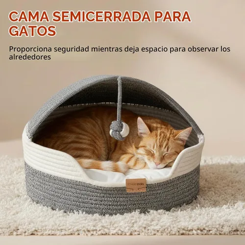 Vista 4 de CHEERPALS Cama para gatos con cojín lavable y cuerda de bola de algodón, cama cubierta para mascotas para gatos de interior, cama con capucha, cama